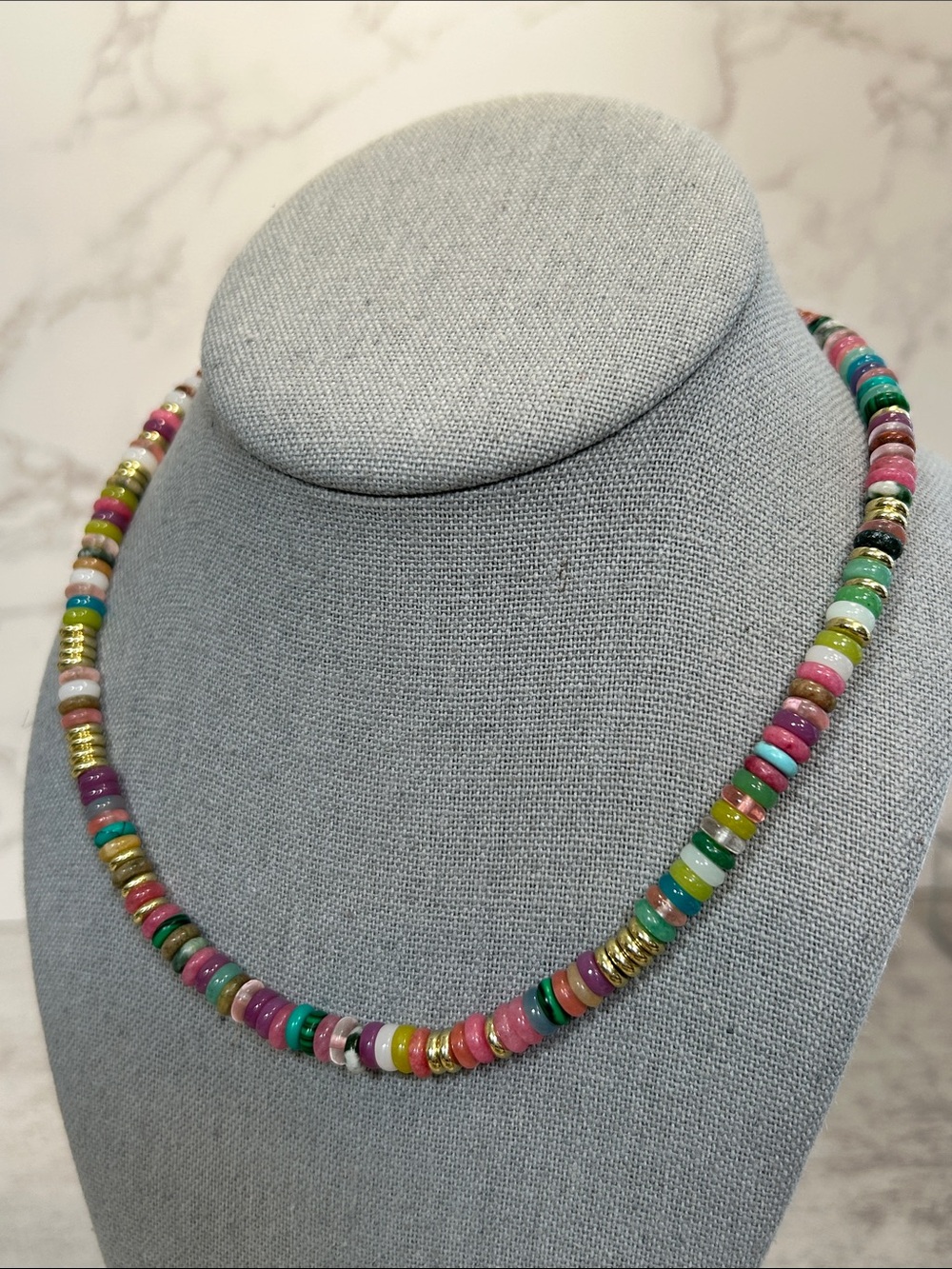 Multicolor Stone Bead Necklace with Gold Accents - Picture 2 of 6